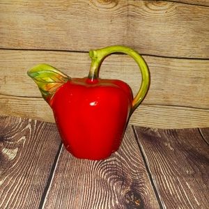 WILLIAMS SONOMA Red Apple Pitcher / Fruit Jug w/ Stem Handle